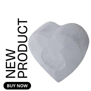 NEW Satin Spar Heart White Crystal Candle Holder Palm Stone Valientines Day